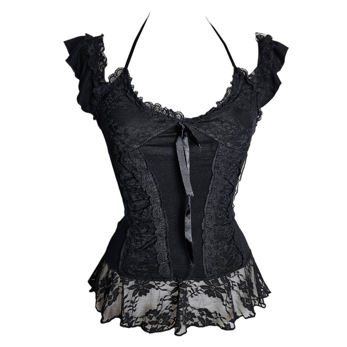 Haut noir détails volants et noeud