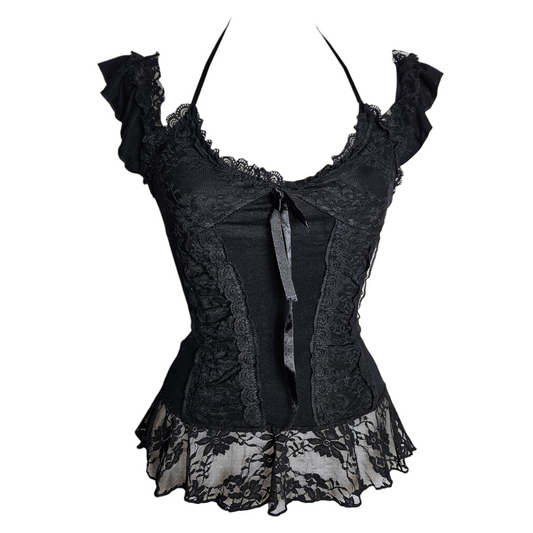 Haut noir détails volants et noeud