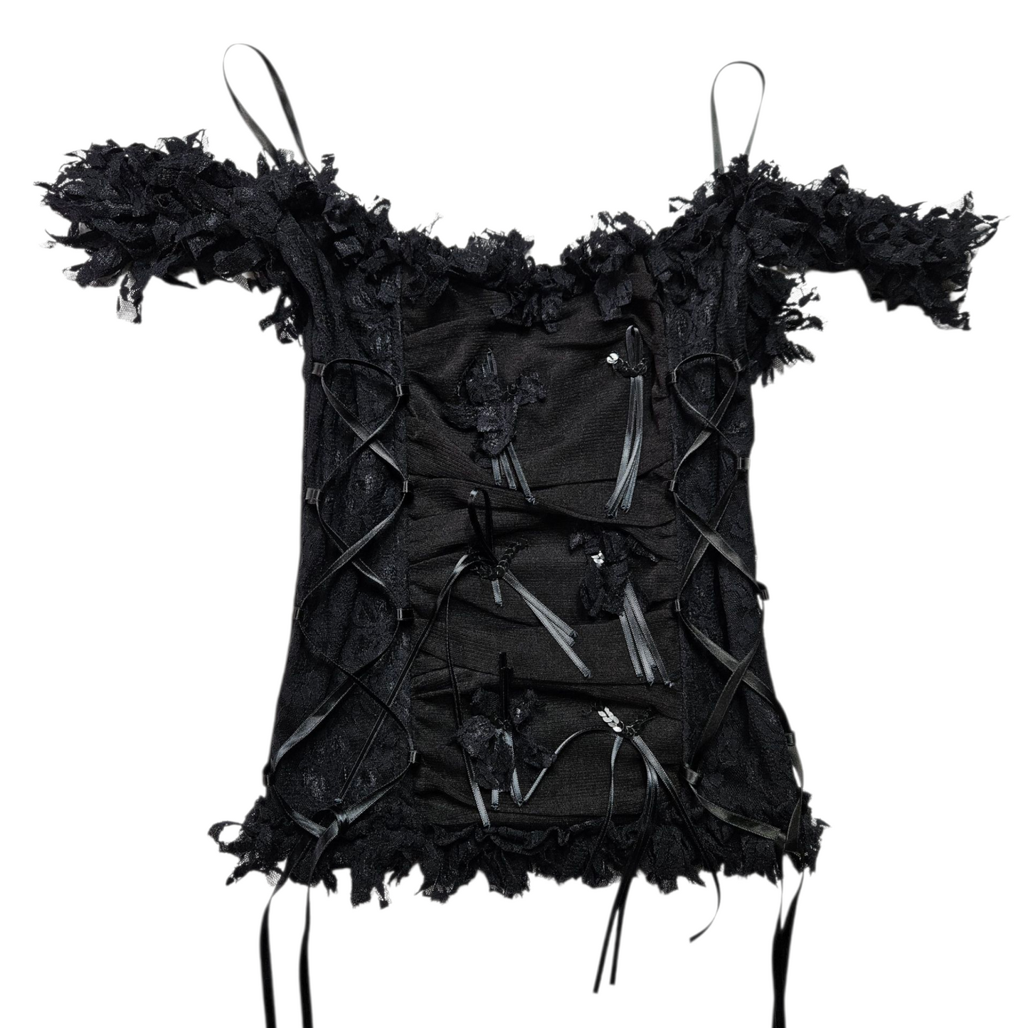 Haut esprit corset voile, dentelle et rubans