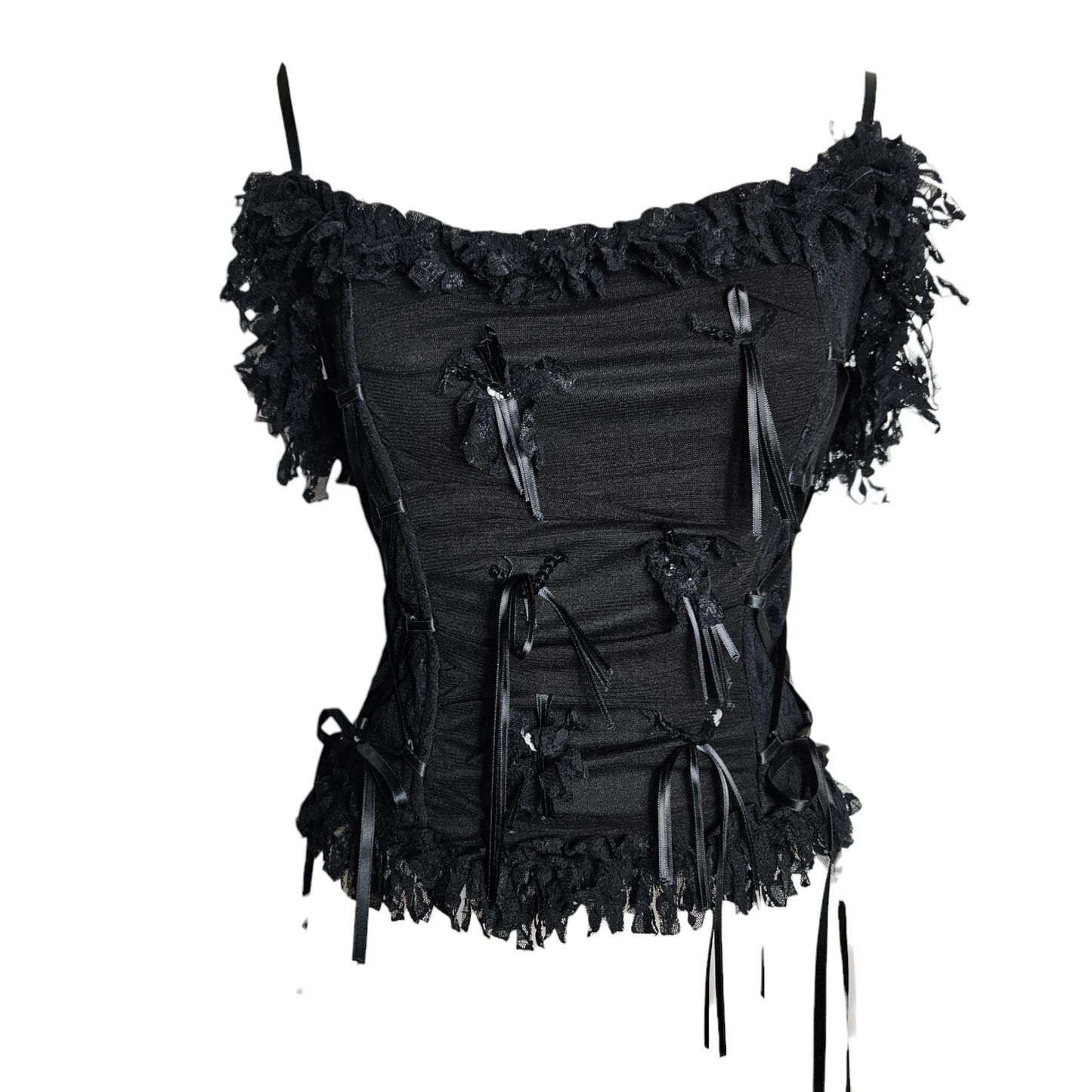 Haut esprit corset voile, dentelle et rubans