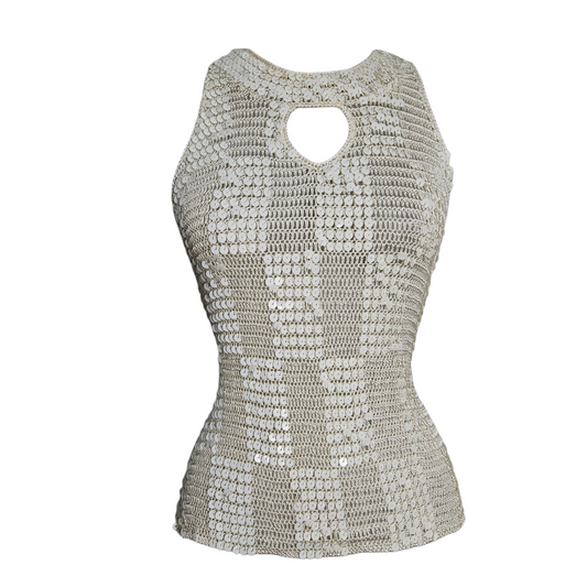 Haut crème en crochet brodé de sequins