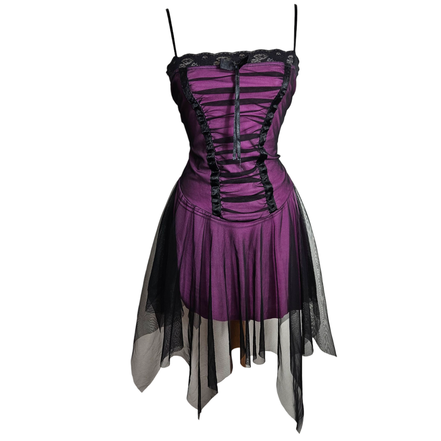 Robe en voile noir doublure violette