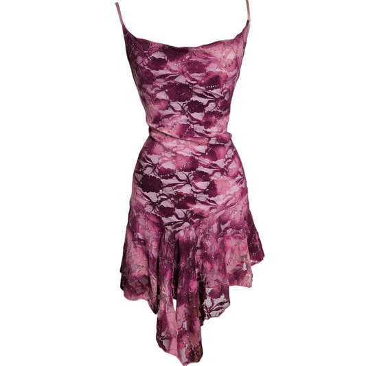Robe asymétrique dentelle violette et rose
