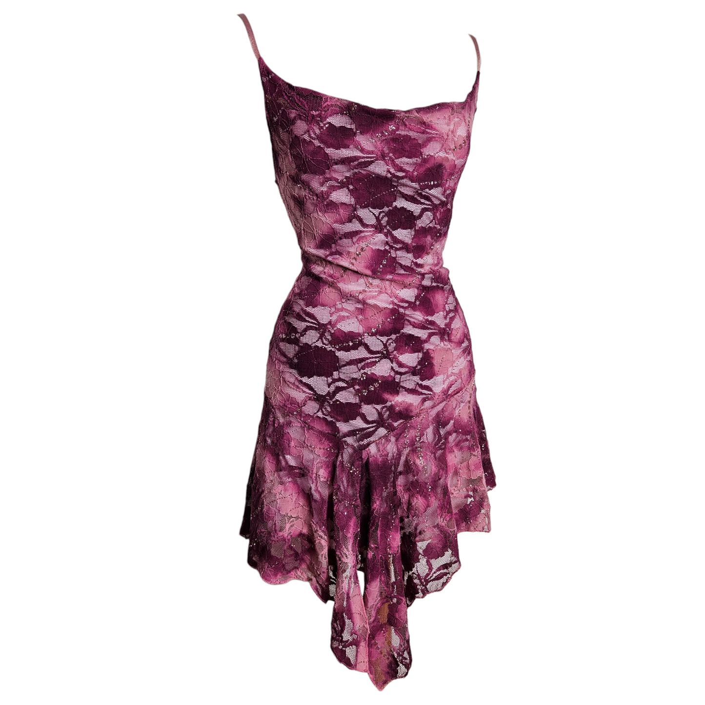 Robe asymétrique dentelle violette et rose