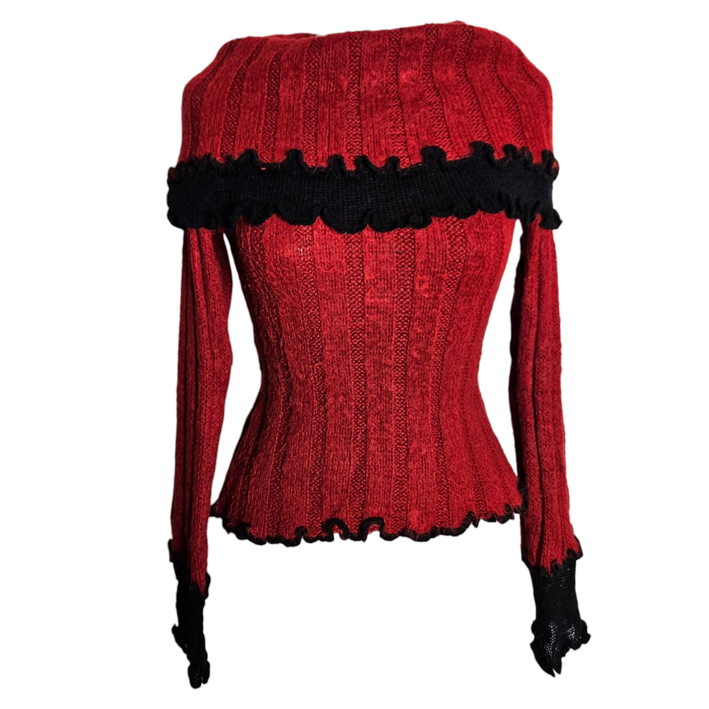 Pull en maille col maxi rouge et noir Zone Bleue