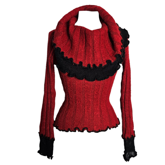 Pull en maille col maxi rouge et noir Zone Bleue