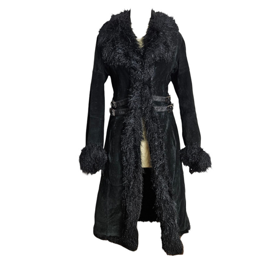 Afghan coat en cuir à sangles