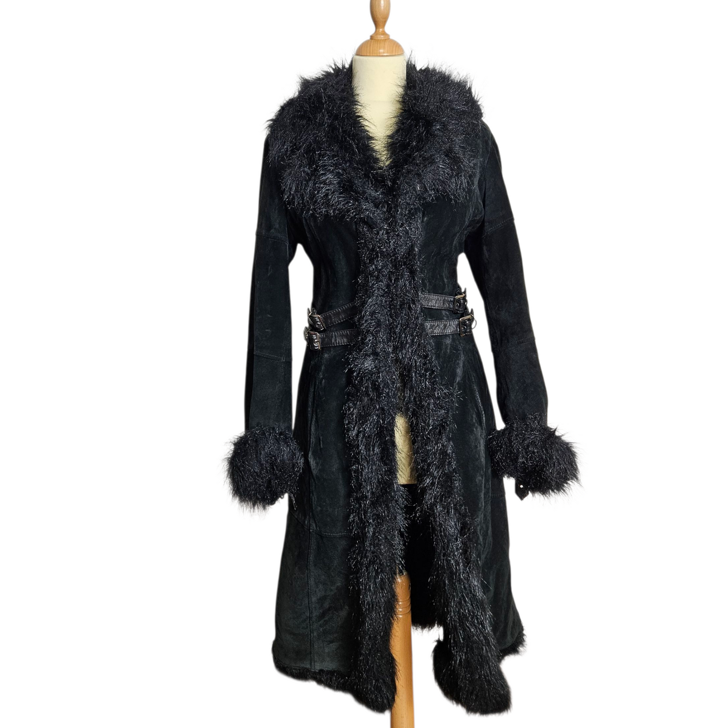 Afghan coat en cuir à sangles