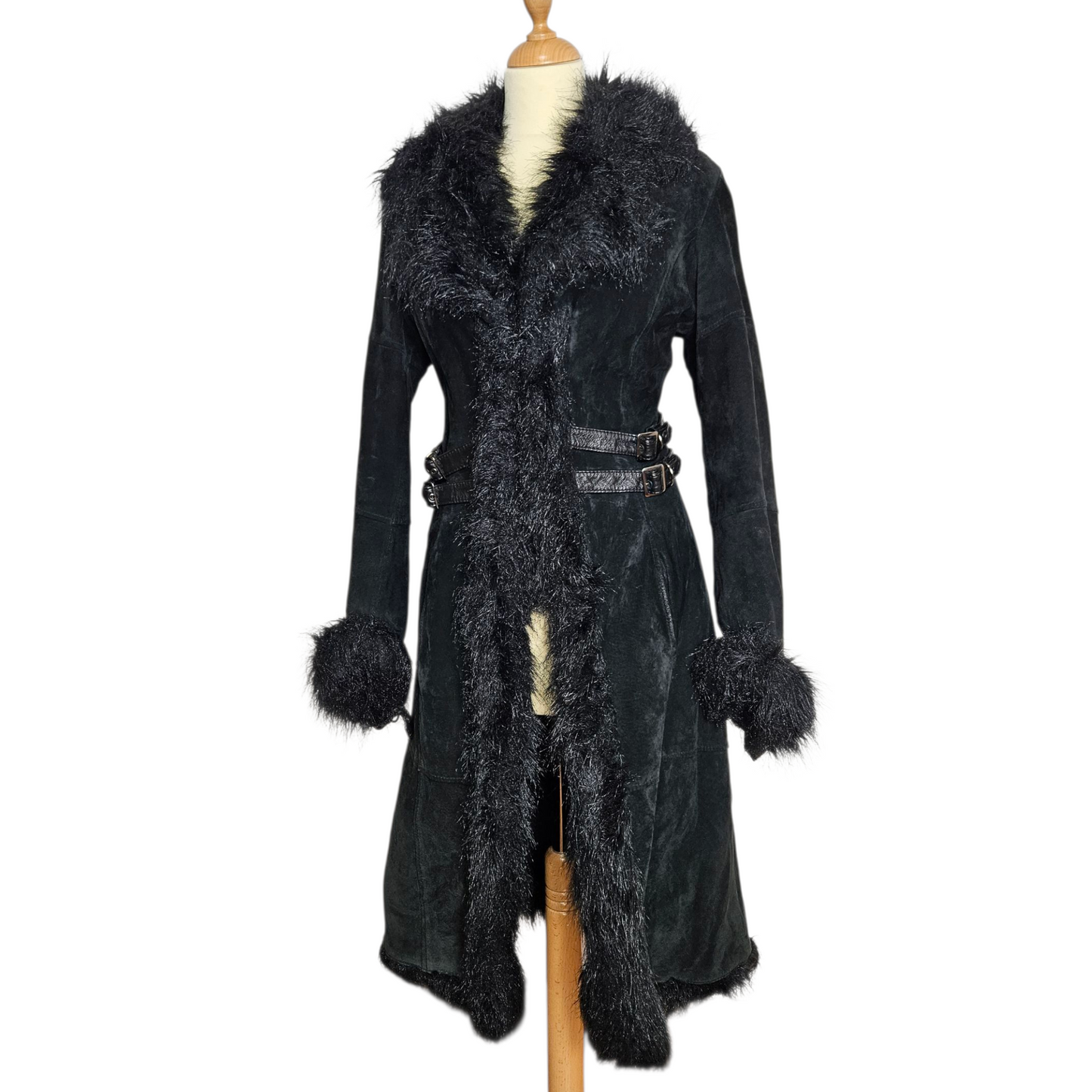Afghan coat en cuir à sangles