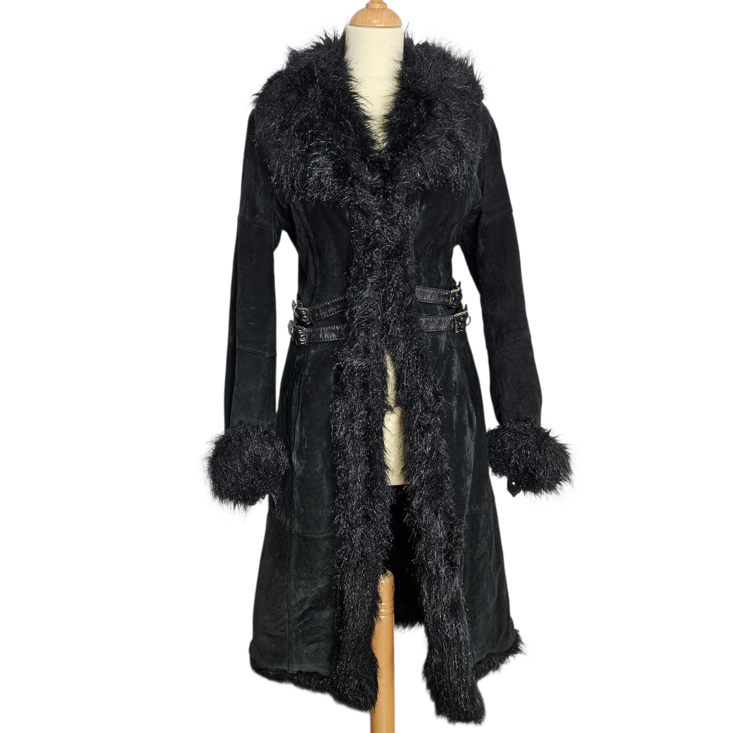 Afghan coat en cuir à sangles