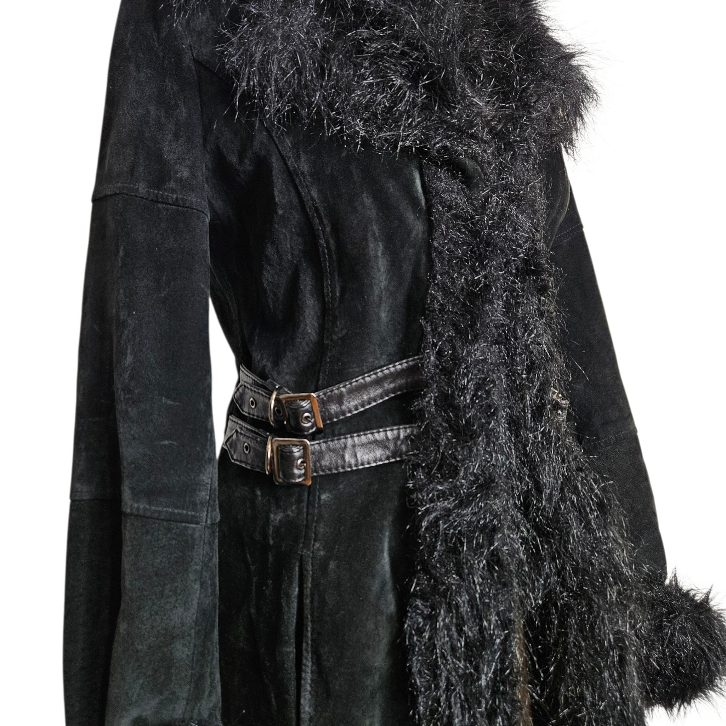 Afghan coat en cuir à sangles