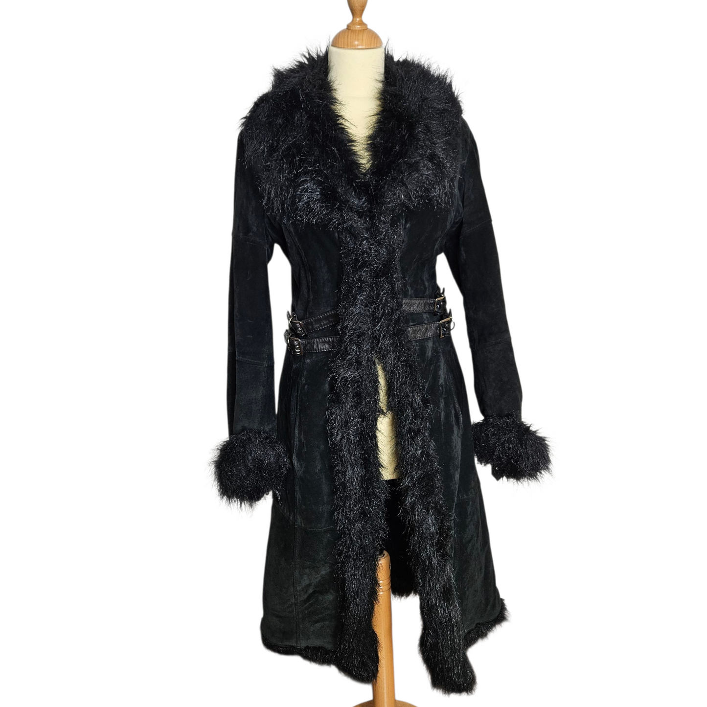 Afghan coat en cuir à sangles