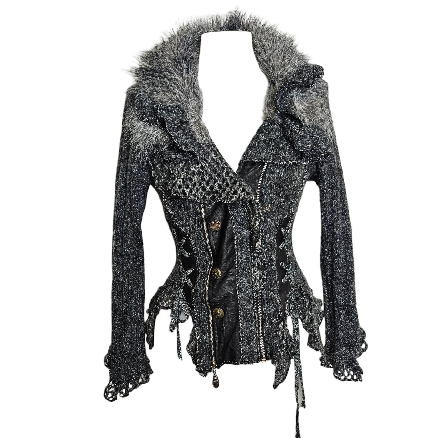 Cardigan épaise laçage et fausse fourrure