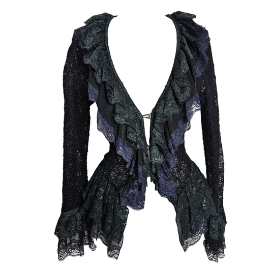 Cardigan en crochet bleu et noir