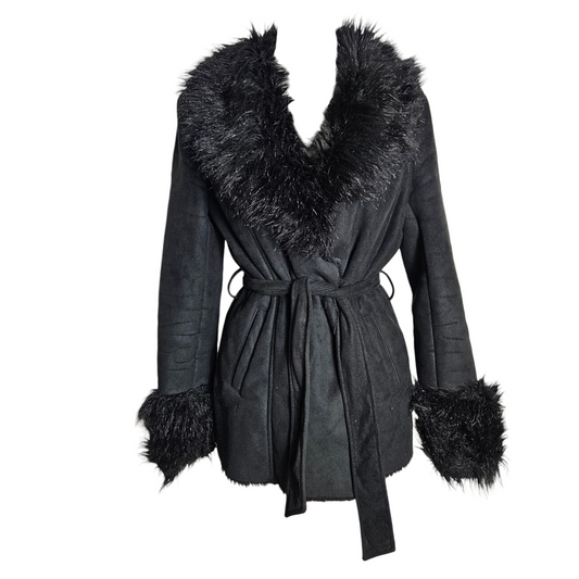 Manteau similicuir et fausse fourrure