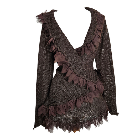 Cache coeur en crochet marron