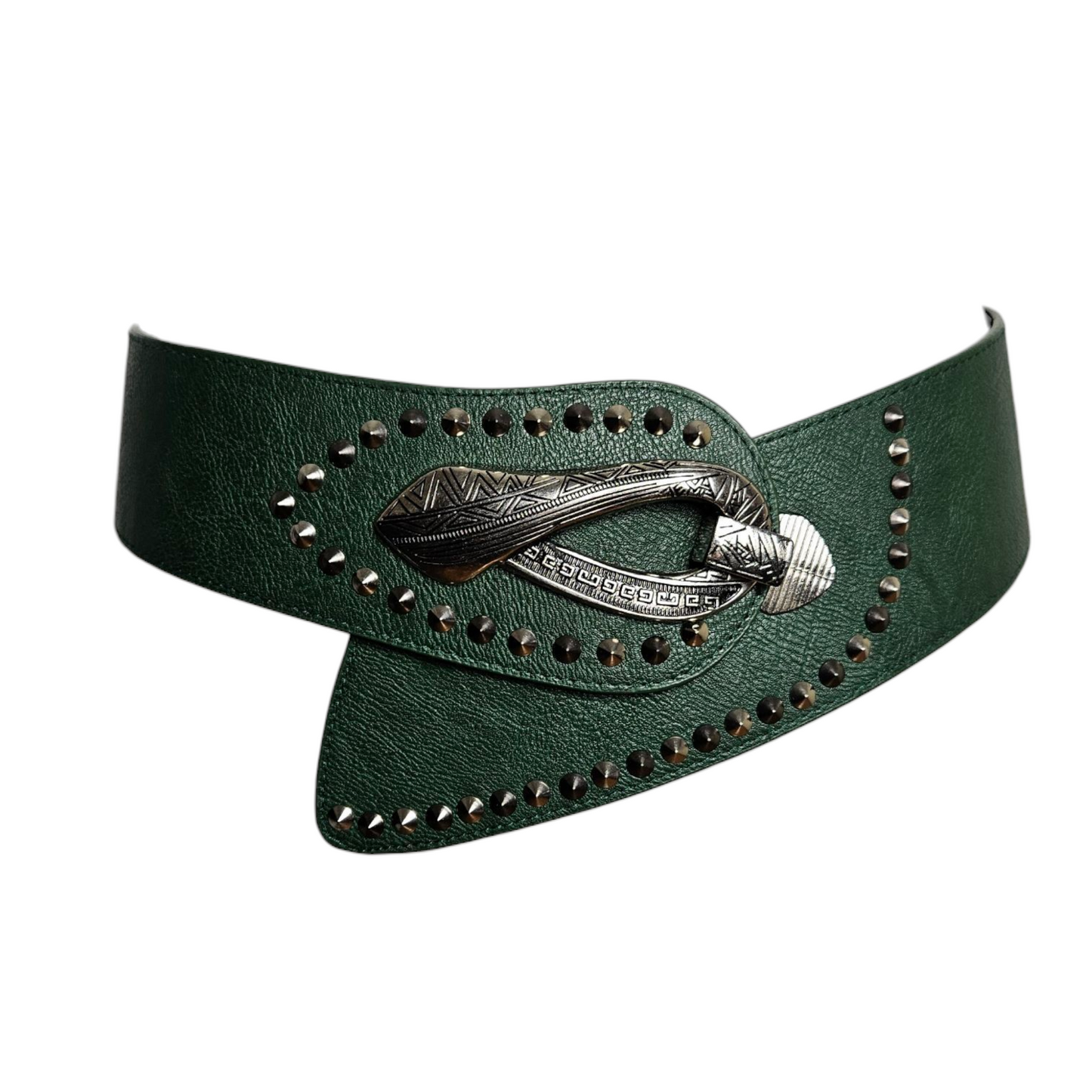 Ceinture en similicuir vert et argent