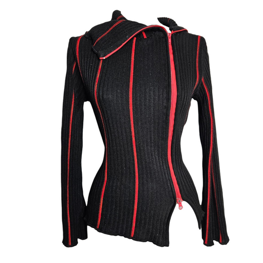 Pull rouge et noir double zip