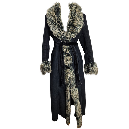 Afghan coat simili cuir et fausse fourrure