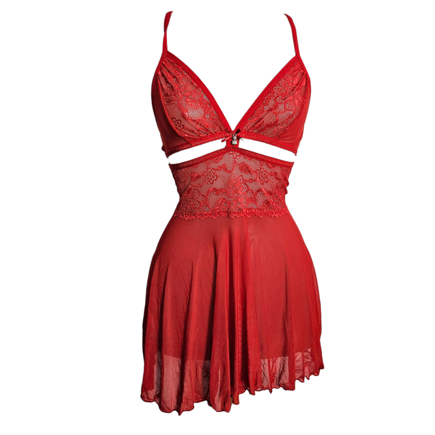 Tunique en voile et dentelle rouge