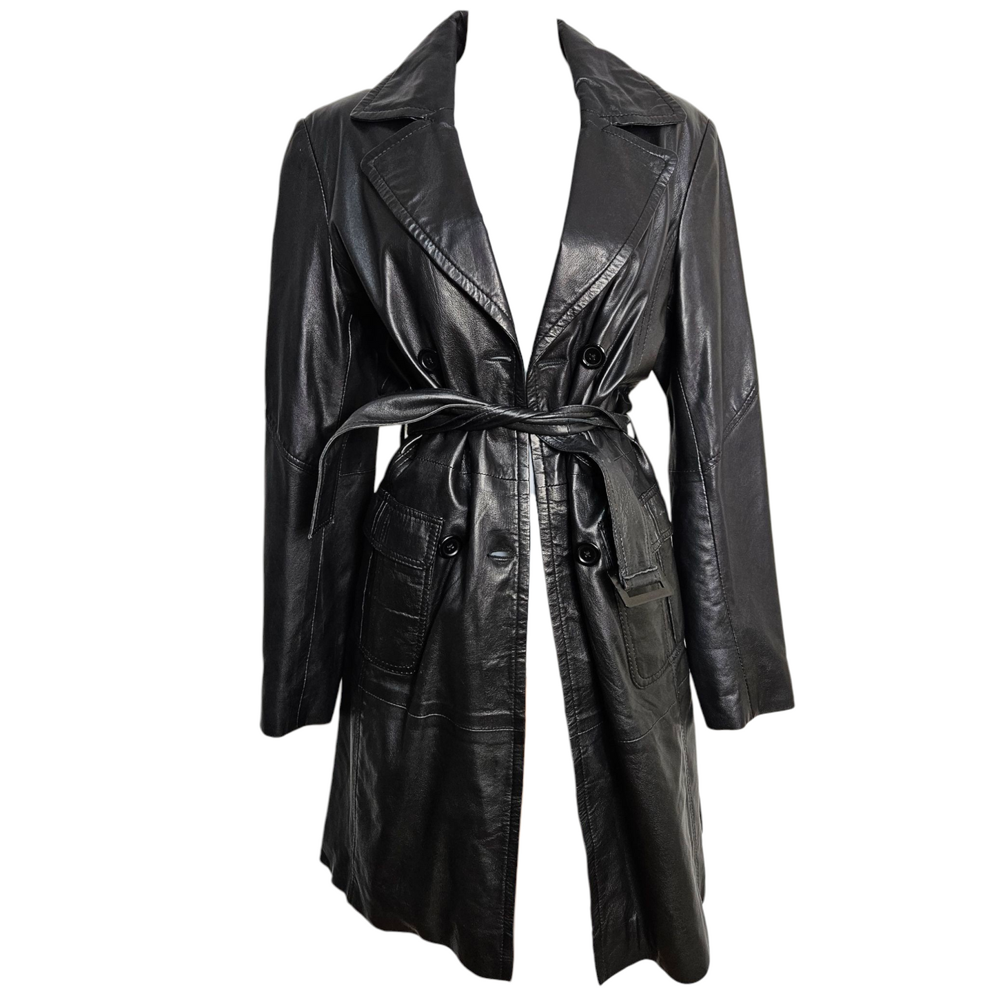 Trench en cuir mi long