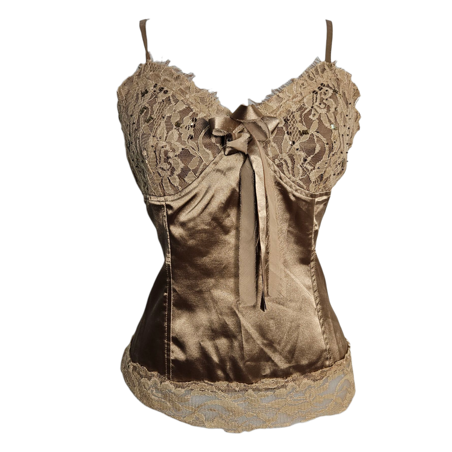 Haut en satin et dentelle doré