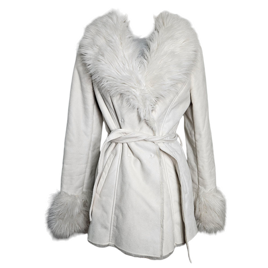 Manteau blanc col fausse fourrure