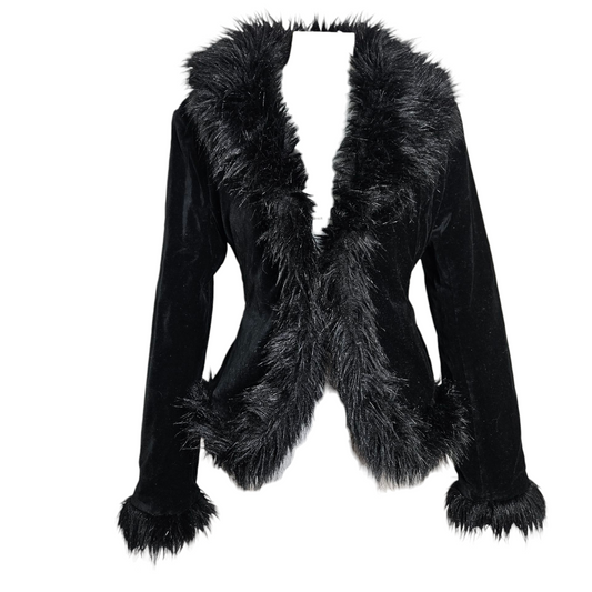 Manteau court velours et fausse fourrure