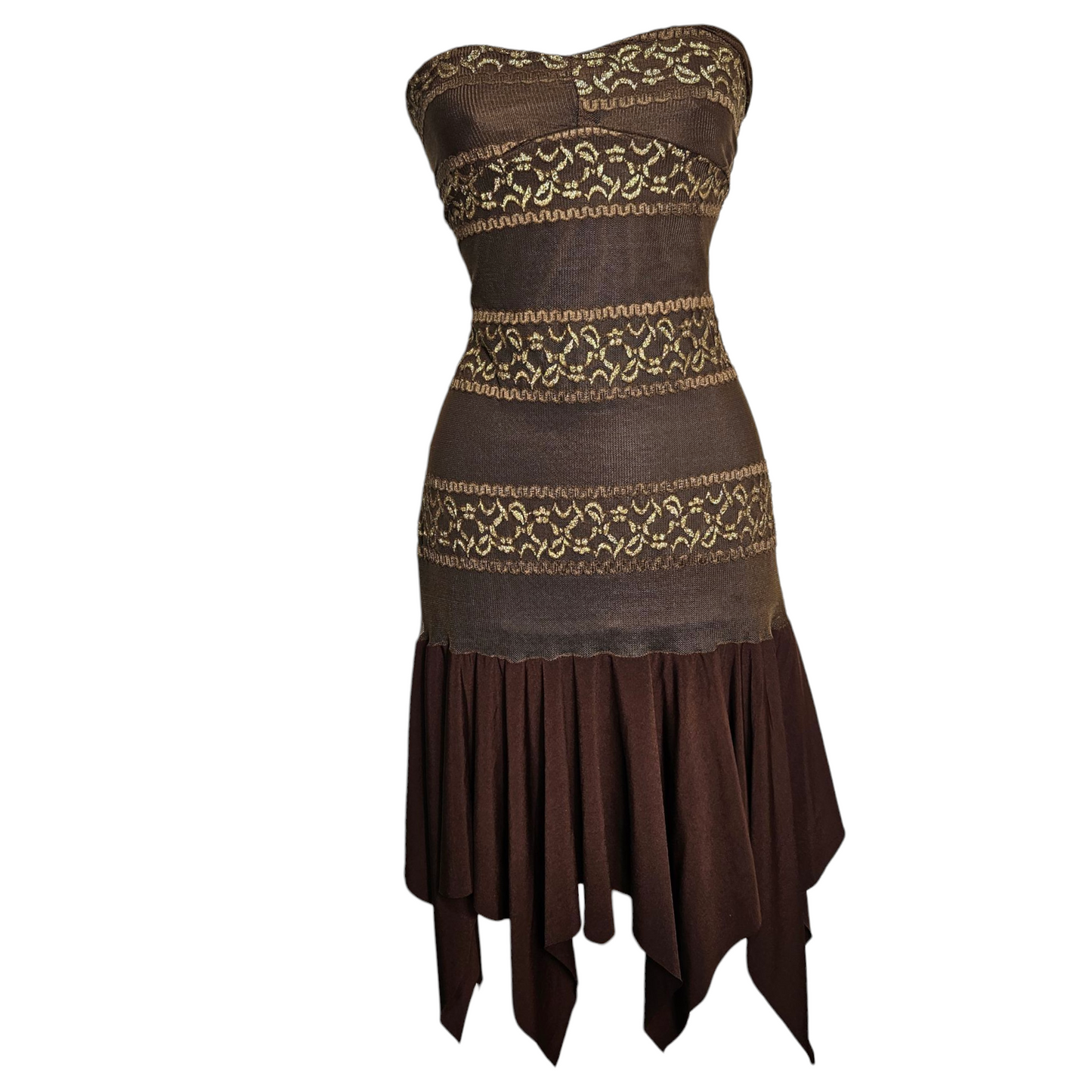 Robe strapless voile et dentelle marron
