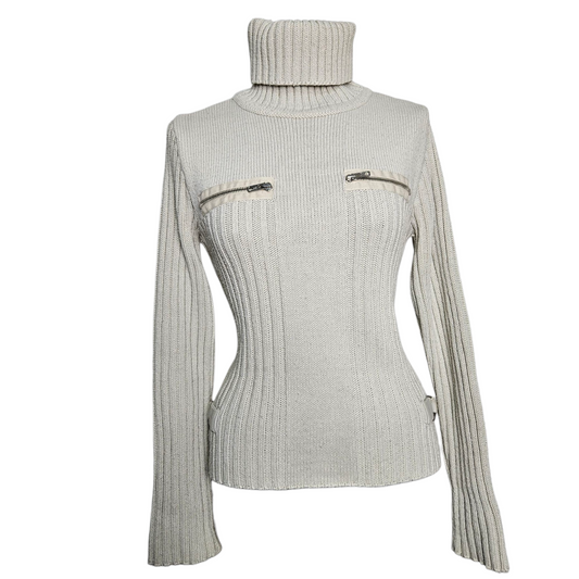 Pull côtelé détails zip et sangles