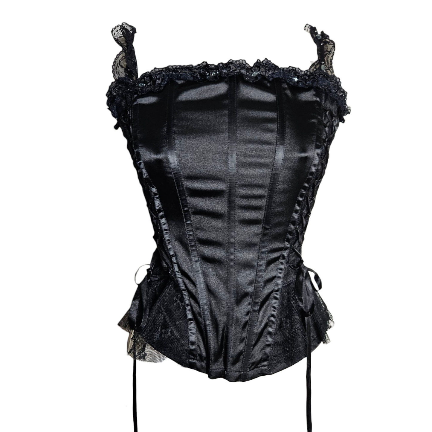 Haut esprit corset satiné noir