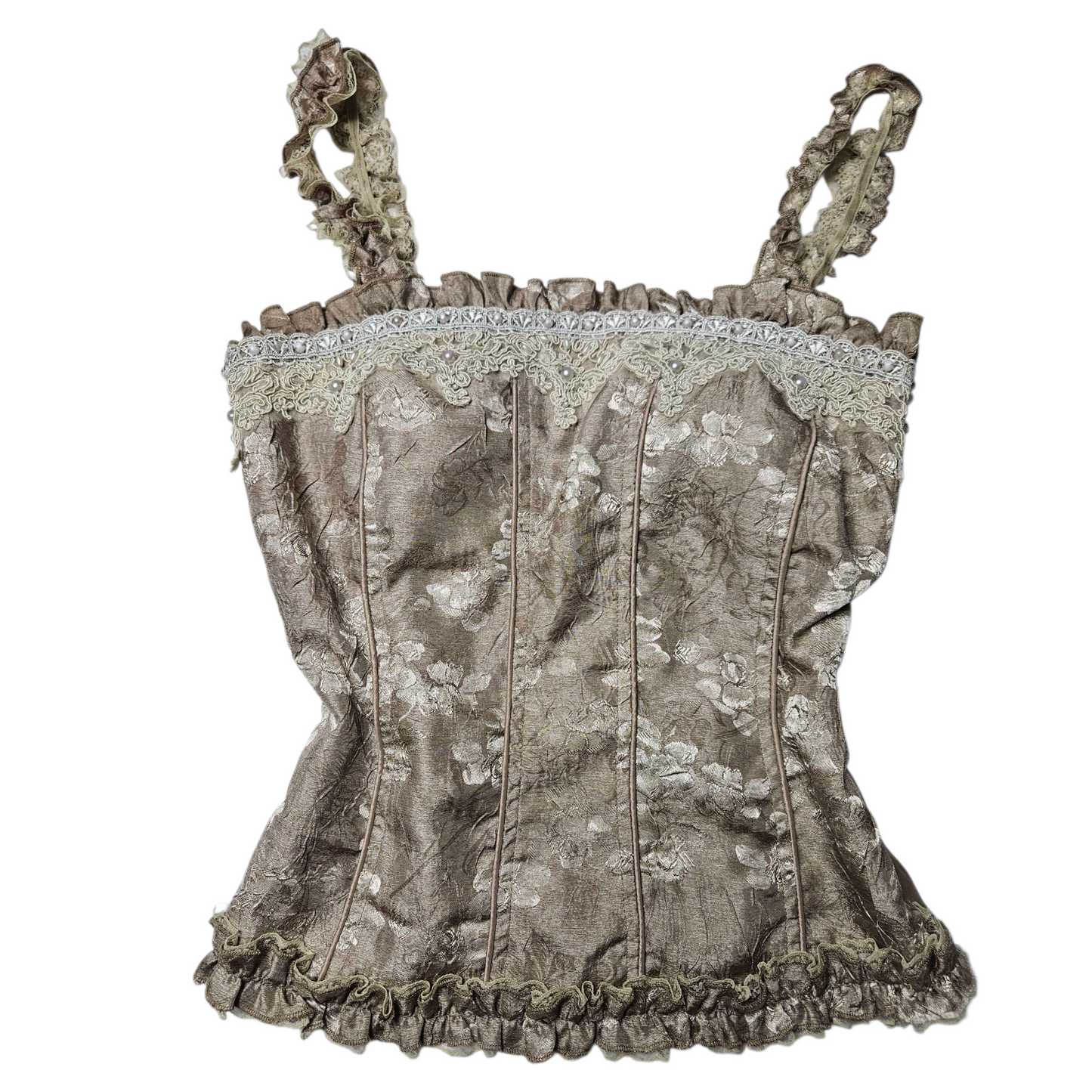 Haut satiné floral esprit corset