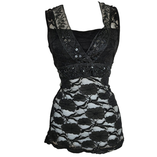 Haut noir en dentelle et sequins