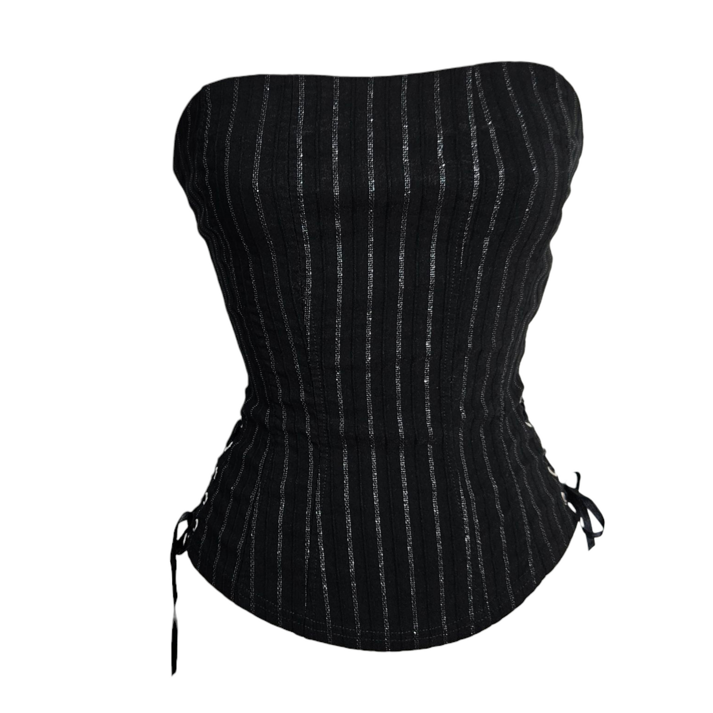 Bustier rayé noir et argenté