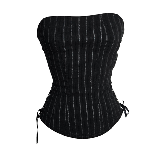 Bustier rayé noir et argenté