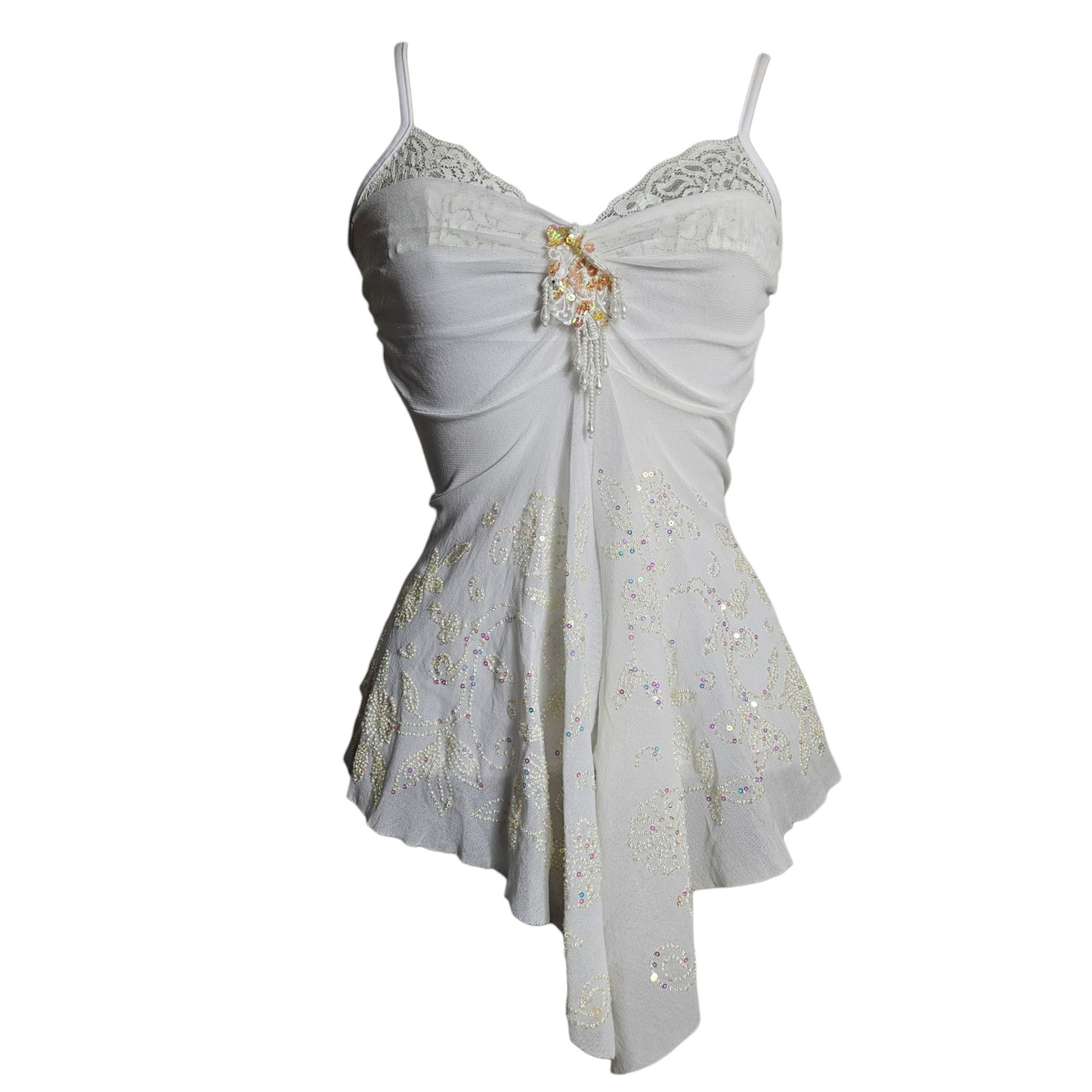 Haut blanc asymétrique brodé