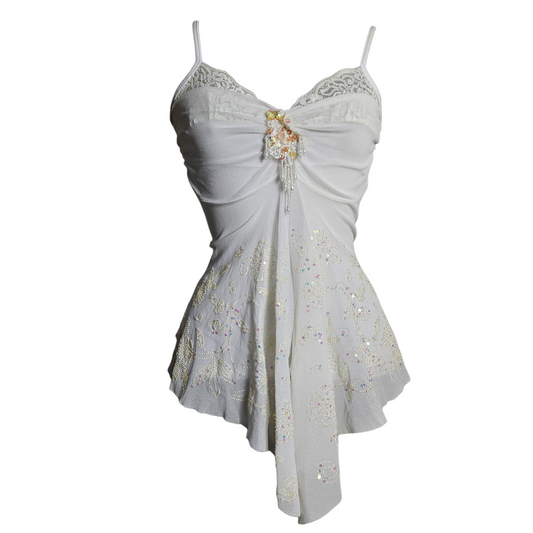 Haut blanc asymétrique brodé