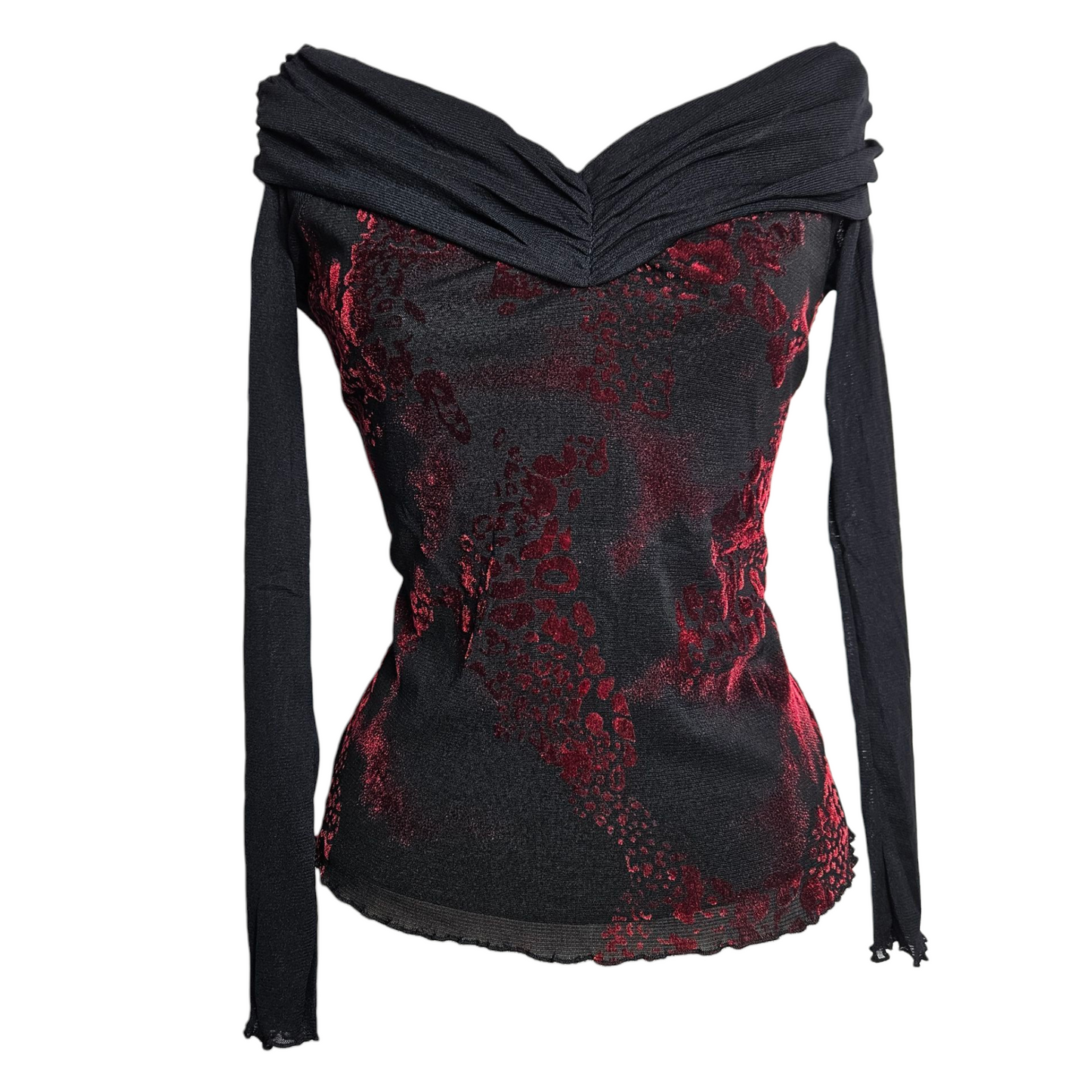 Haut en voile floral rouge et noir