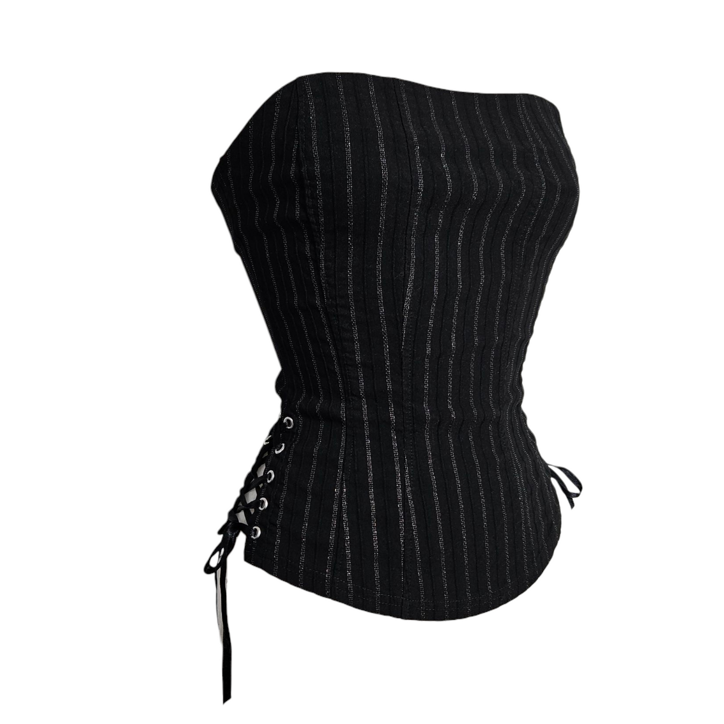 Bustier rayé noir et argenté