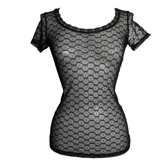 Haut en dentelle florale noire