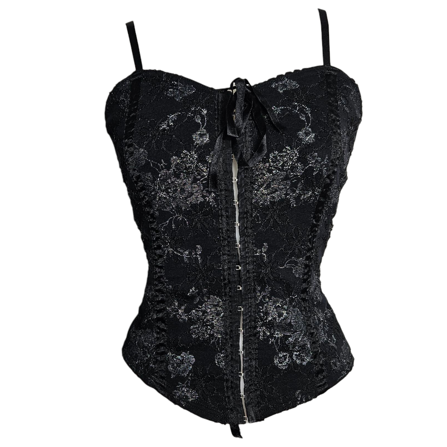 Haut corset motif floral argenté