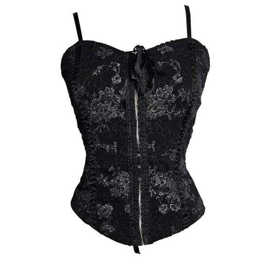 Haut corset motif floral argenté