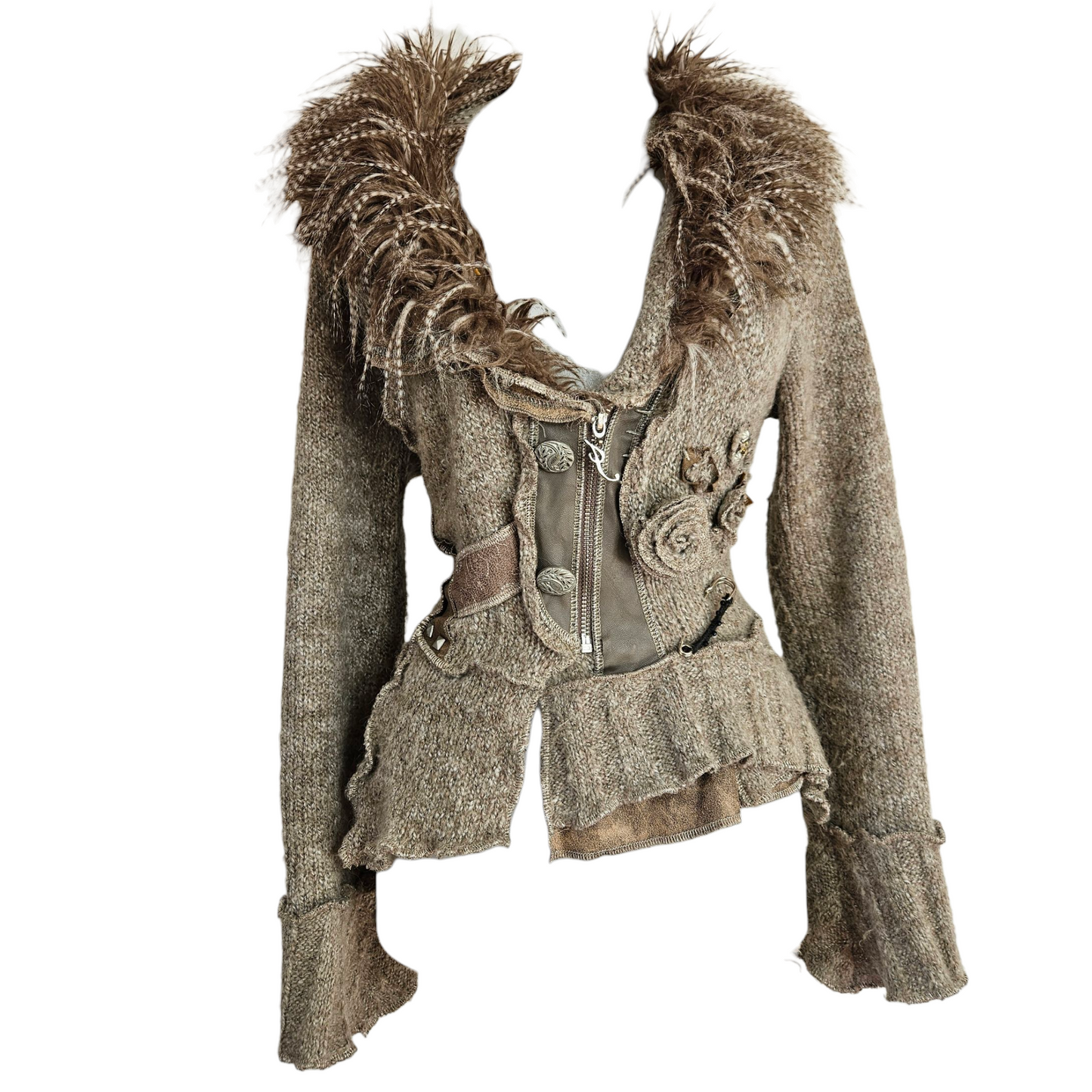 Veste beige col fausse fourrure