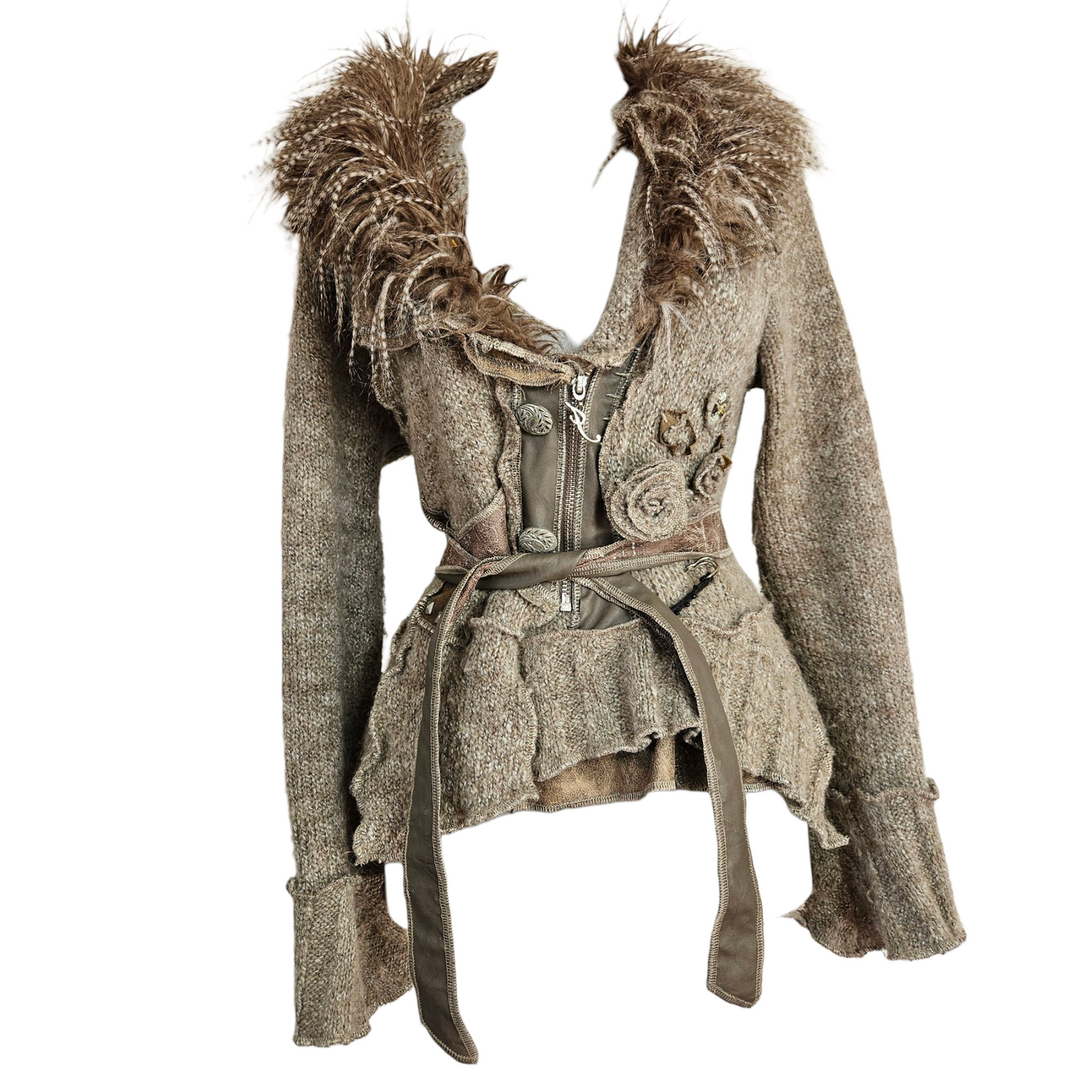 Veste beige col fausse fourrure