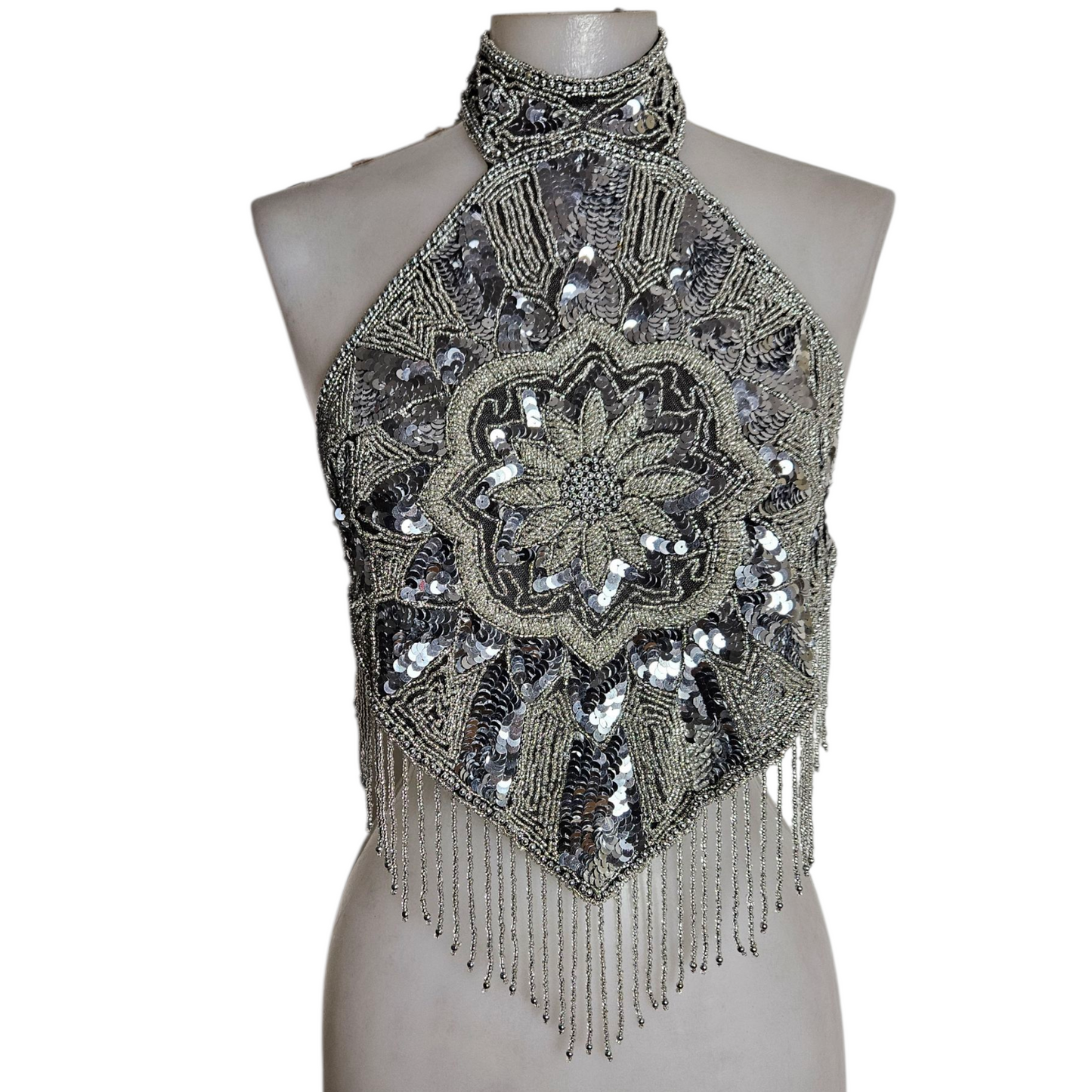 Haut dos nu brodé argenté