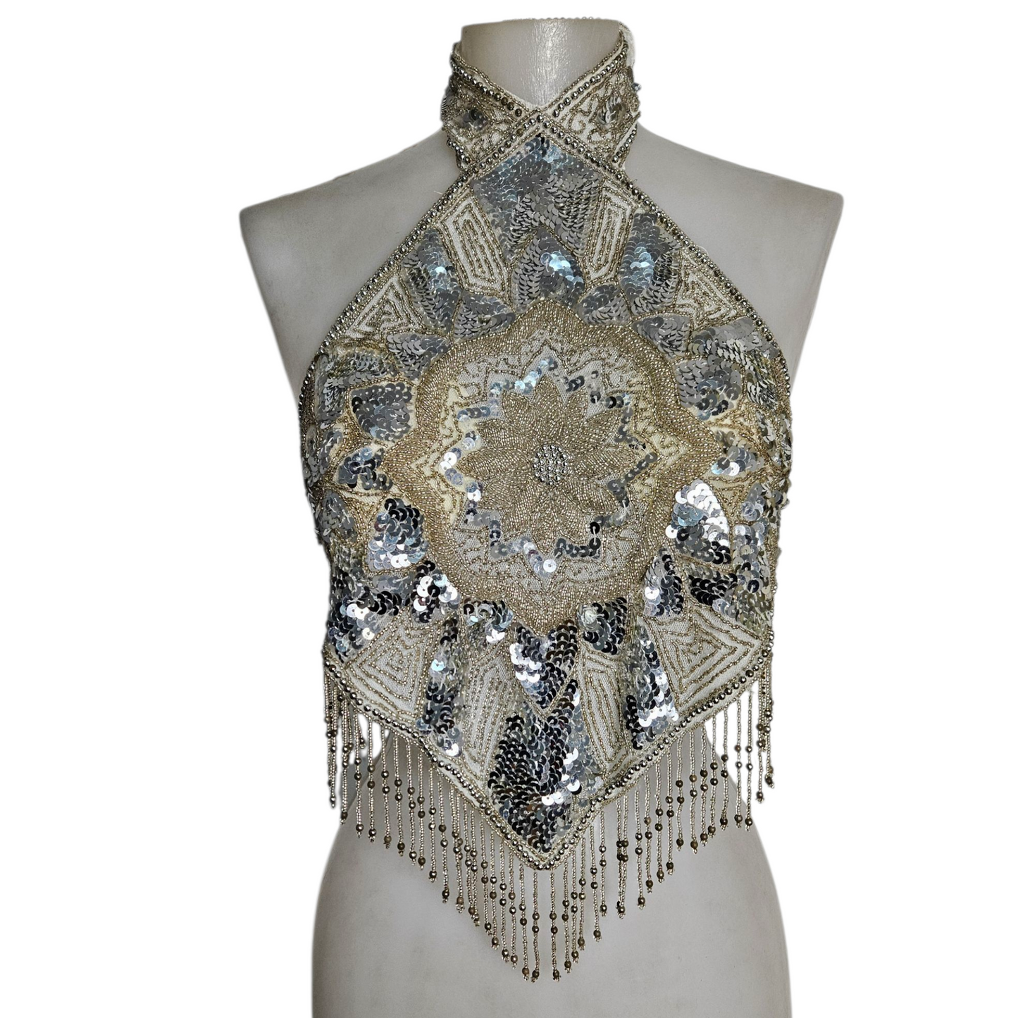 Haut dos nu brodé blanc et argenté