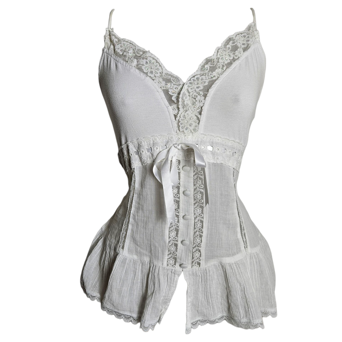 Haut voile et dentelle blanc