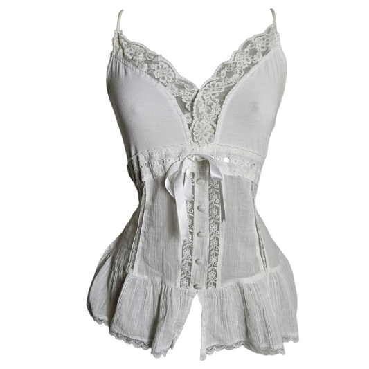 Haut voile et dentelle blanc