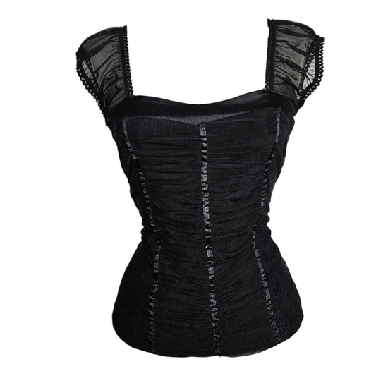 Haut noir en voile plissé