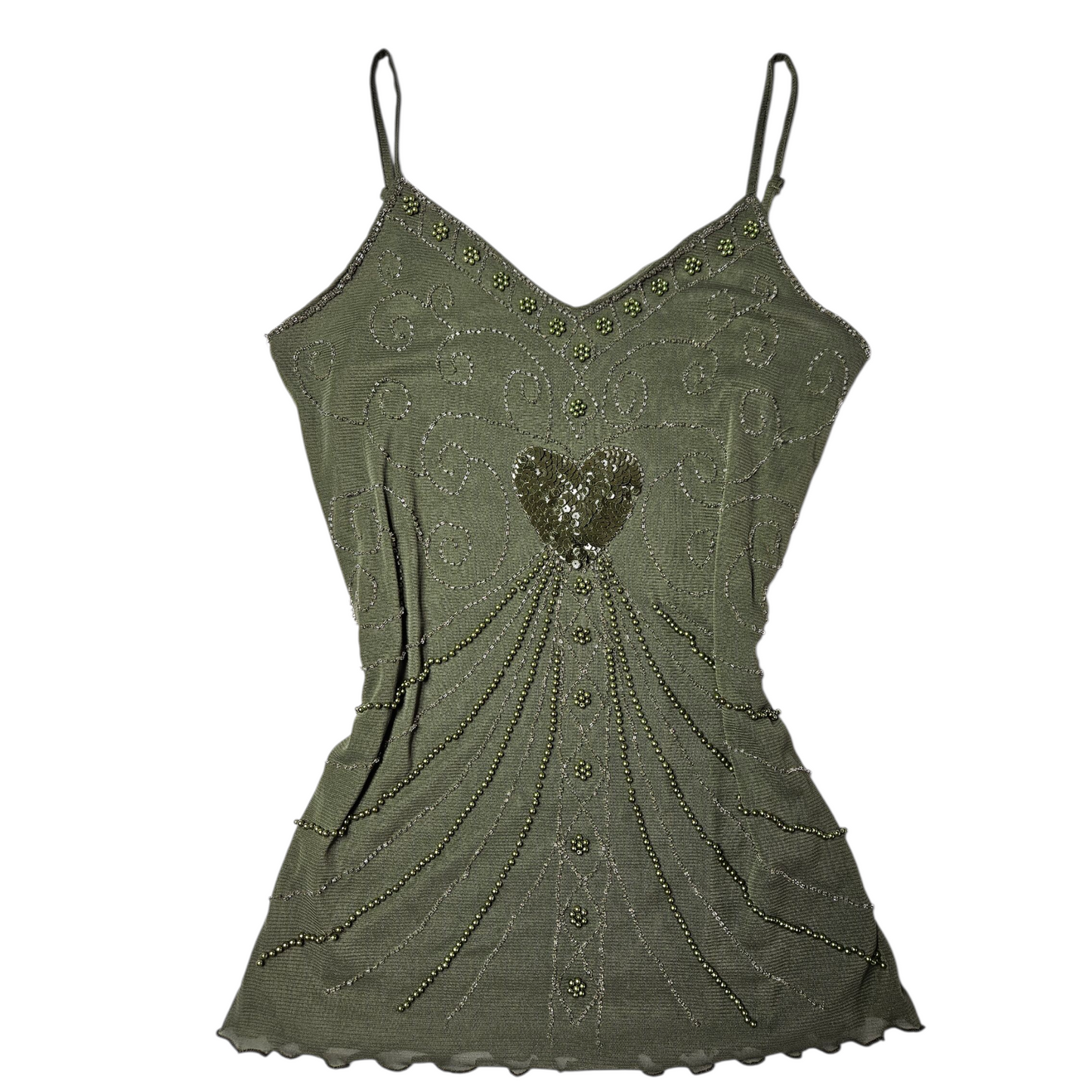 Haut vert en voile brodé